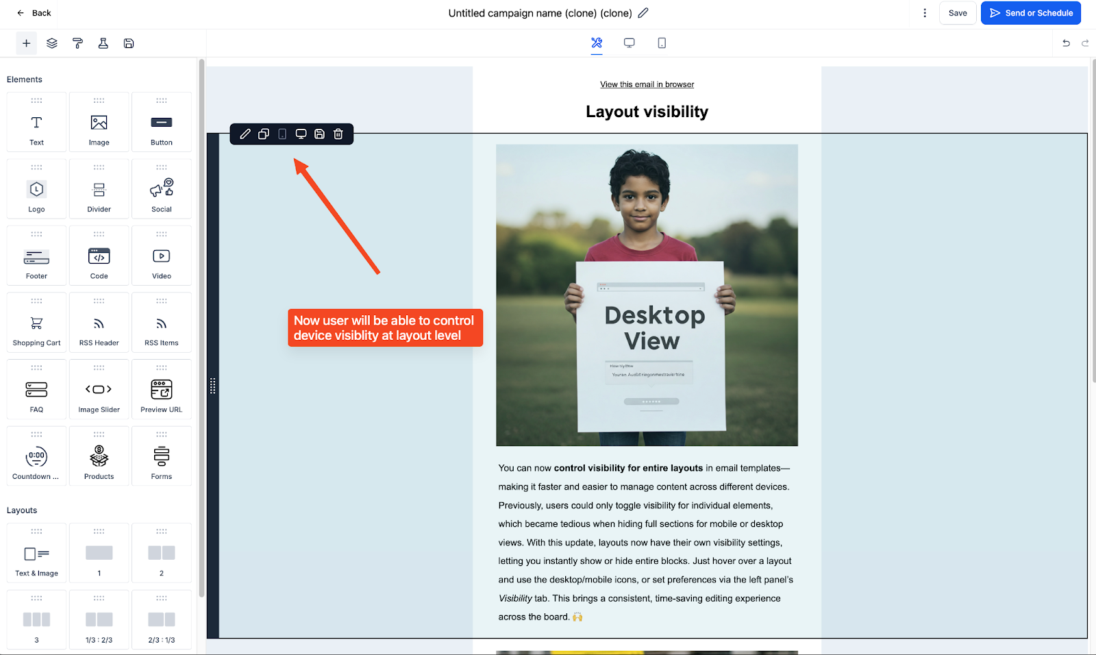Visibilità a livello di layout nel builder email