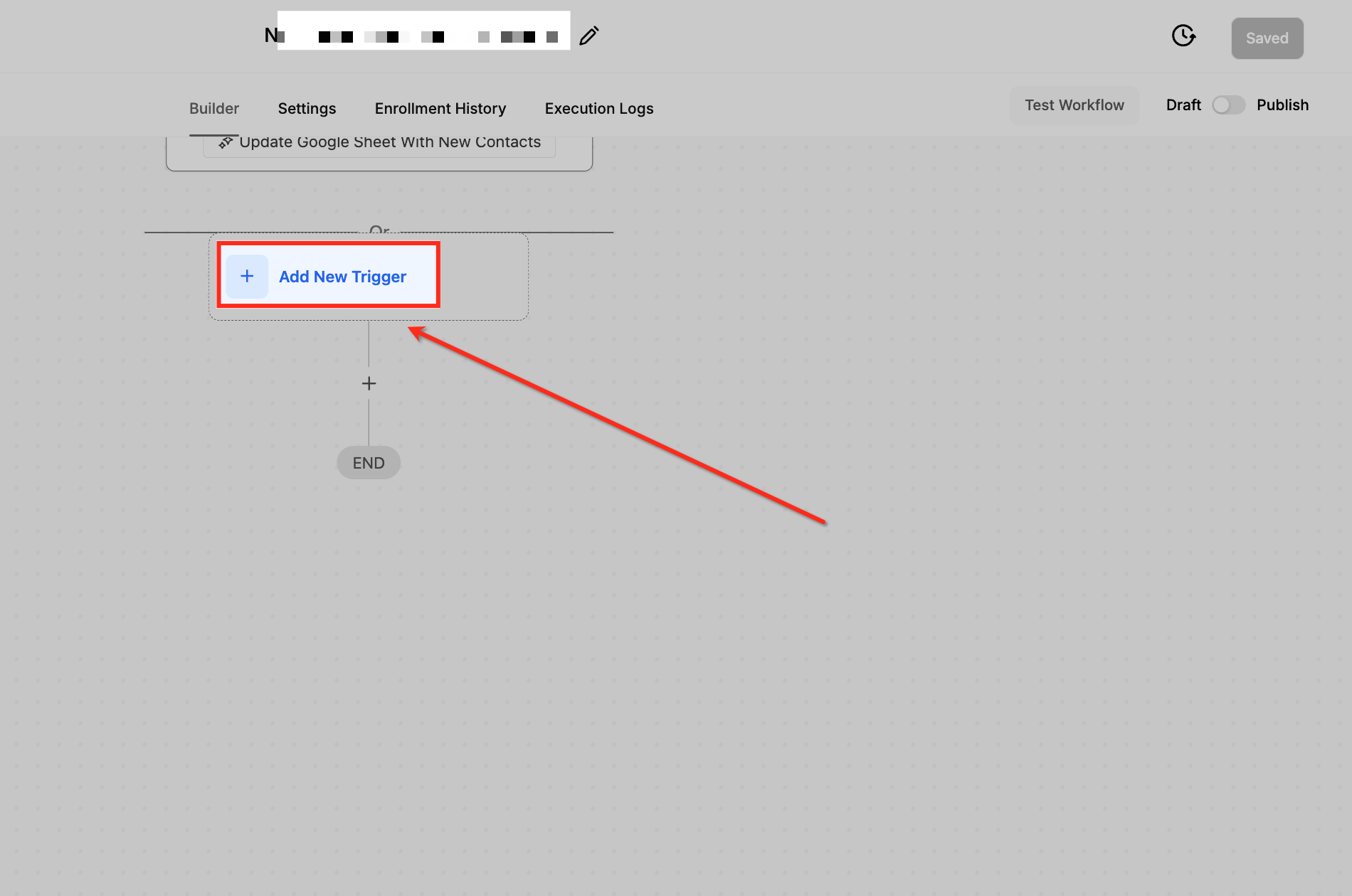 Aggiunta di un nuovo Trigger nel Workflow Builder