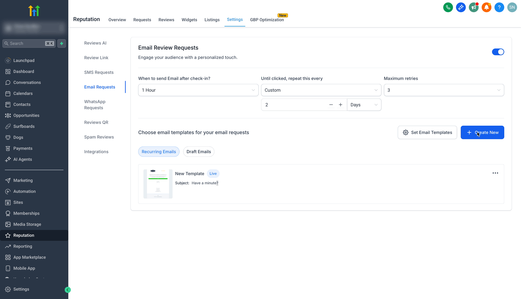 GIF creazione o modifica template email recensione
