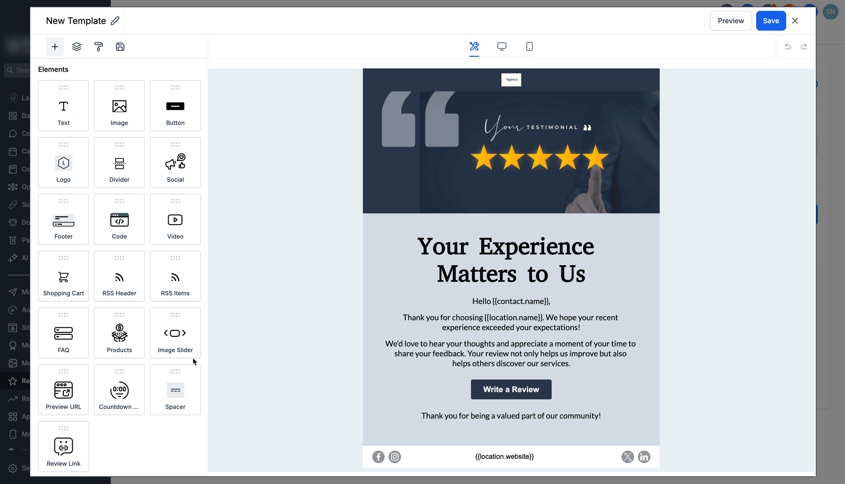 GIF trascinamento elemento link recensione nel builder