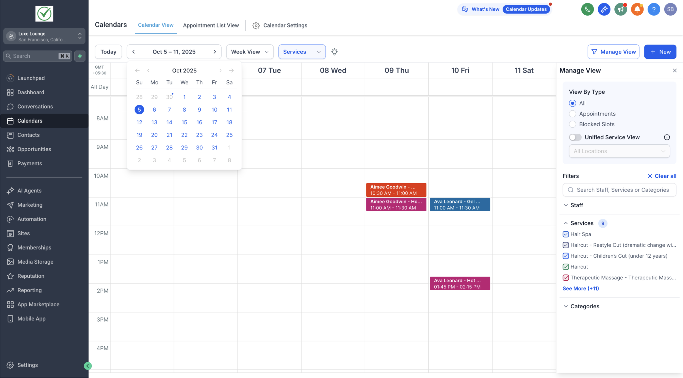 Controlli aggiuntivi del calendario