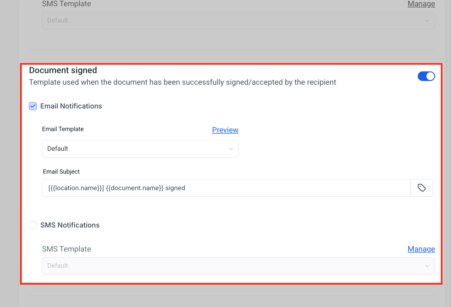Configurazione notifiche Documento firmato