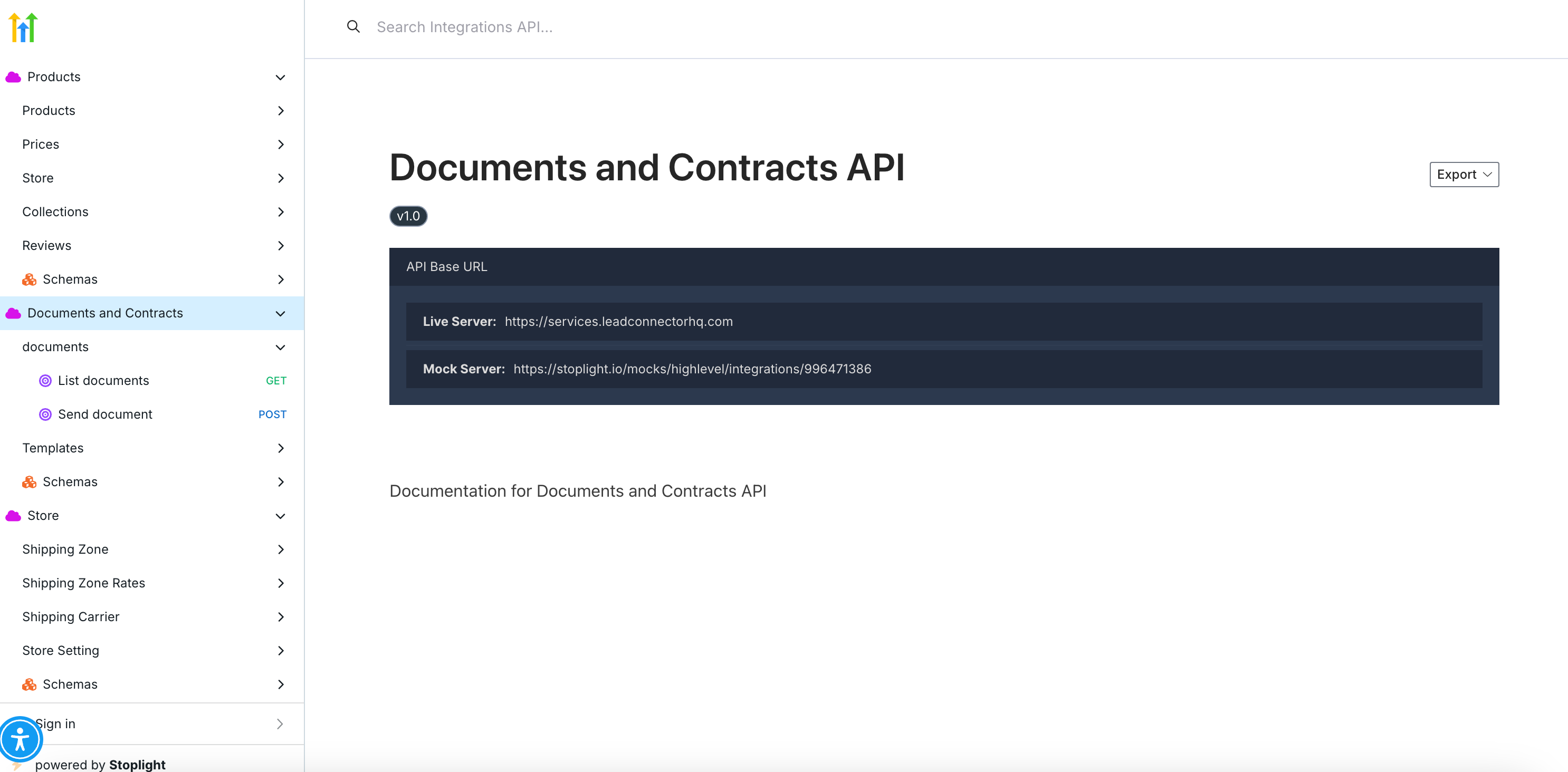 Portale di documentazione delle API pubbliche di Documenti e Contratti