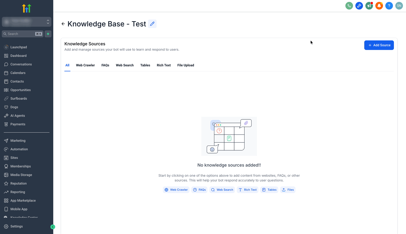 Aggiunta di sorgenti alla Knowledge Base