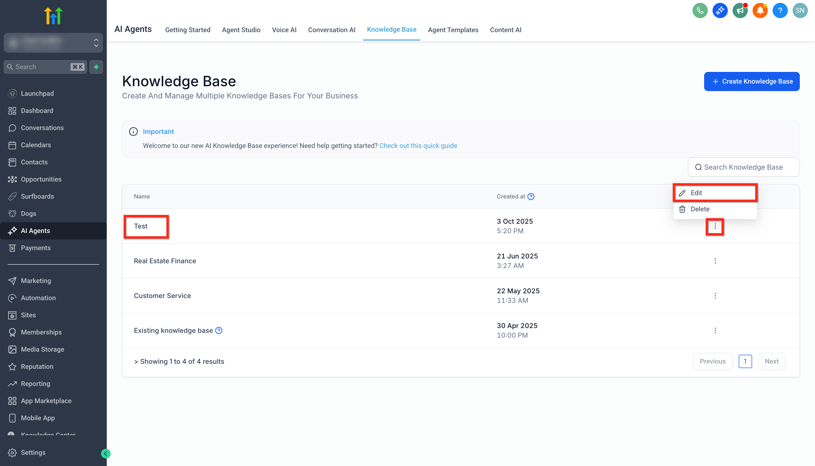 Modifica Knowledge Base esistente