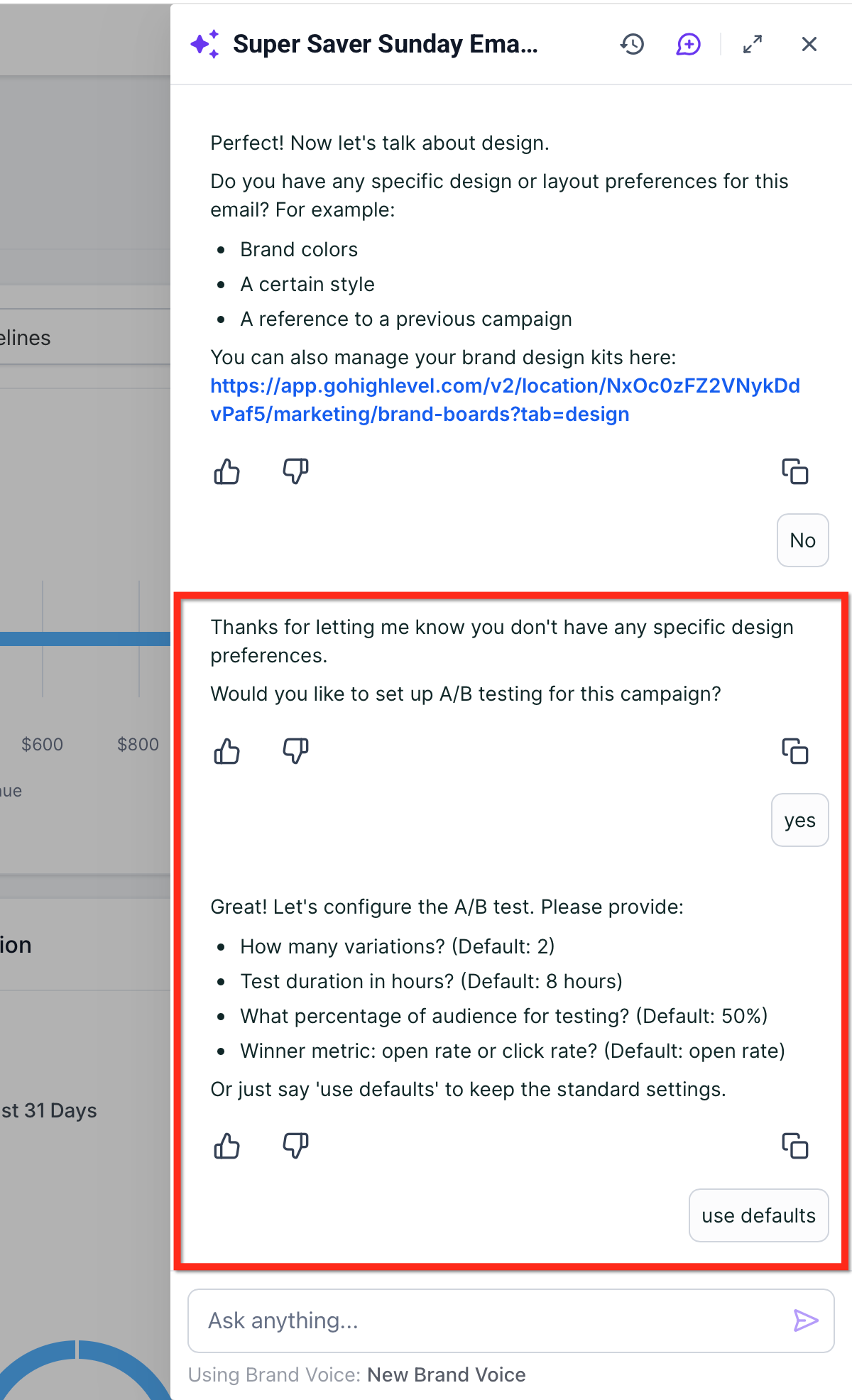 Configurazione A/B test subject line in Email Campaign Agent