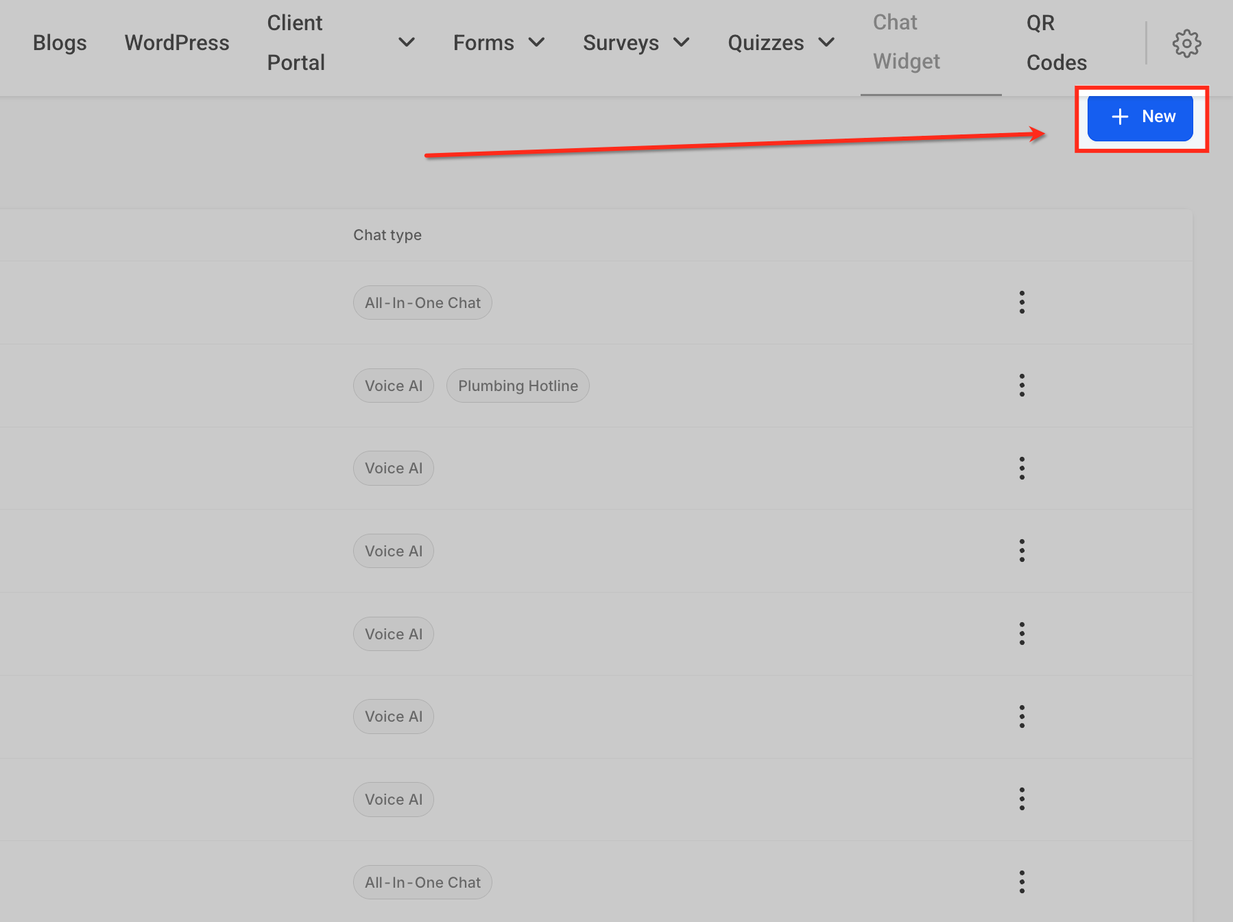 Pulsante Nuovo Chat Widget in Squadd