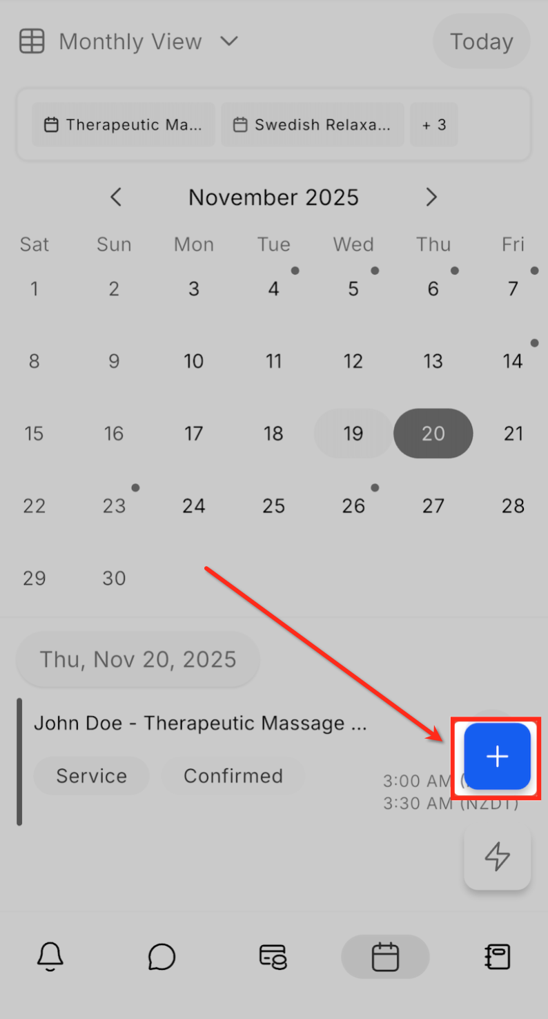Schermata apertura modulo calendario nell'app mobile