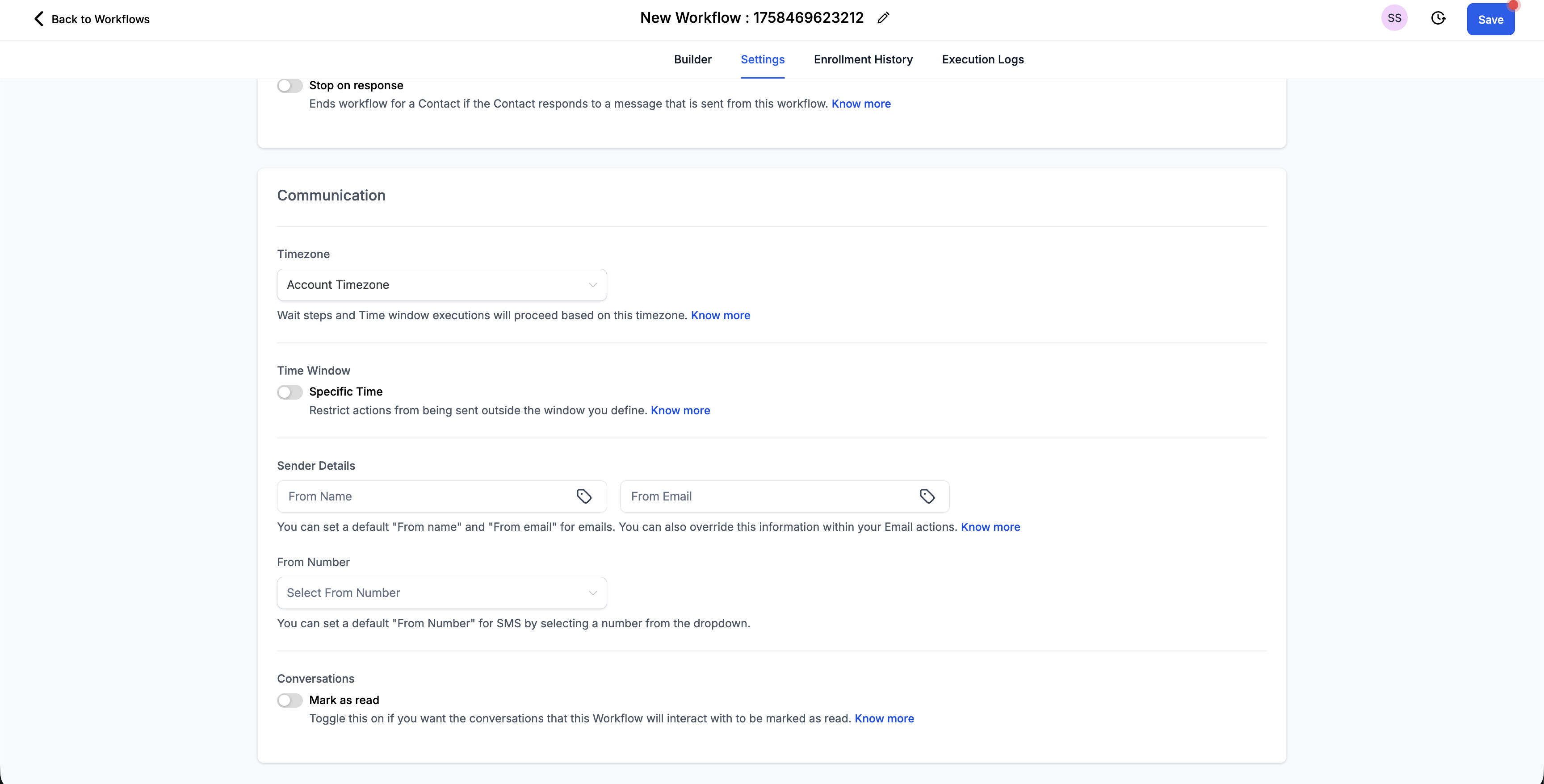 Impostazioni Workflow — Configura indirizzo mittente
