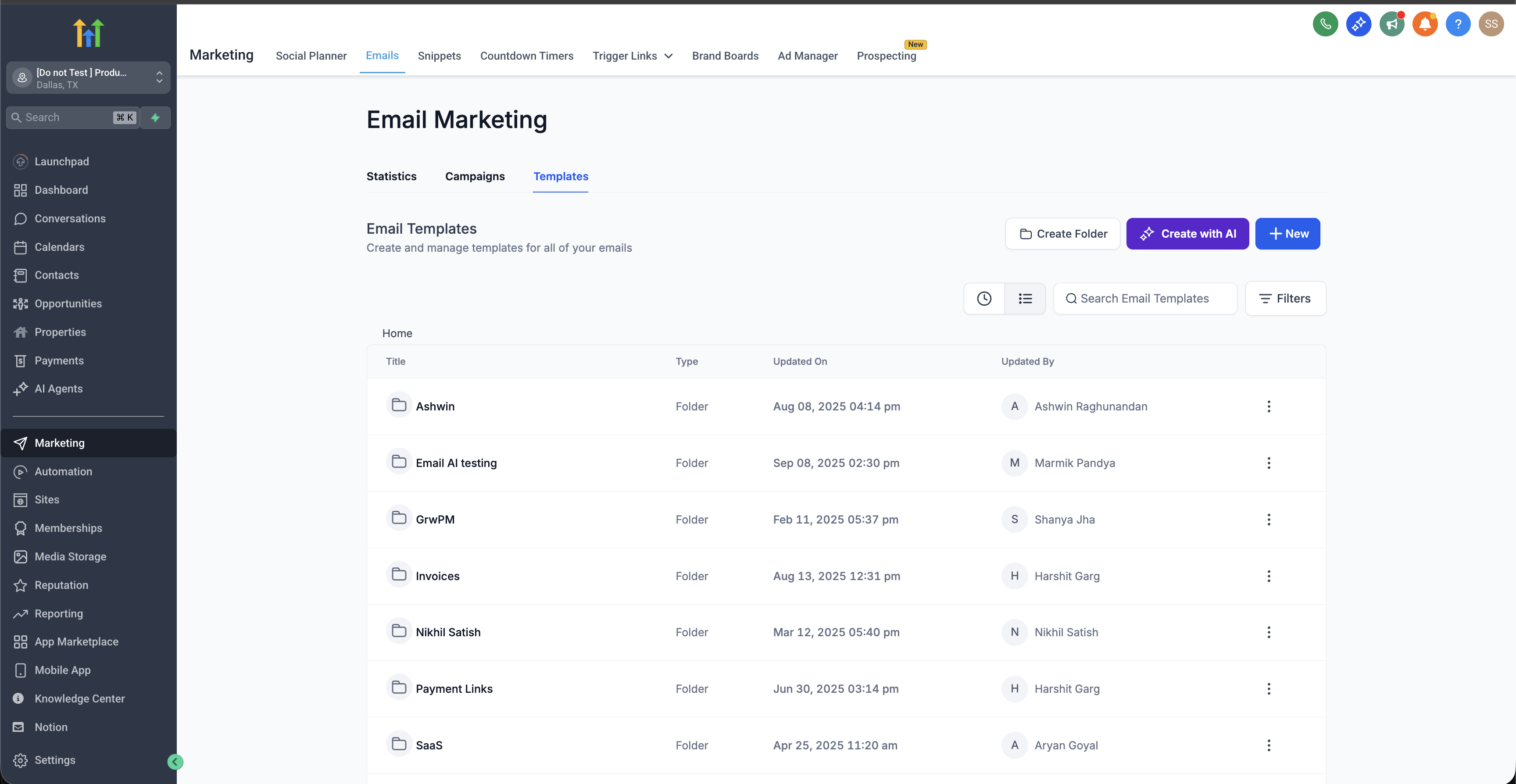 Marketing > Email > Template > Nuovo template