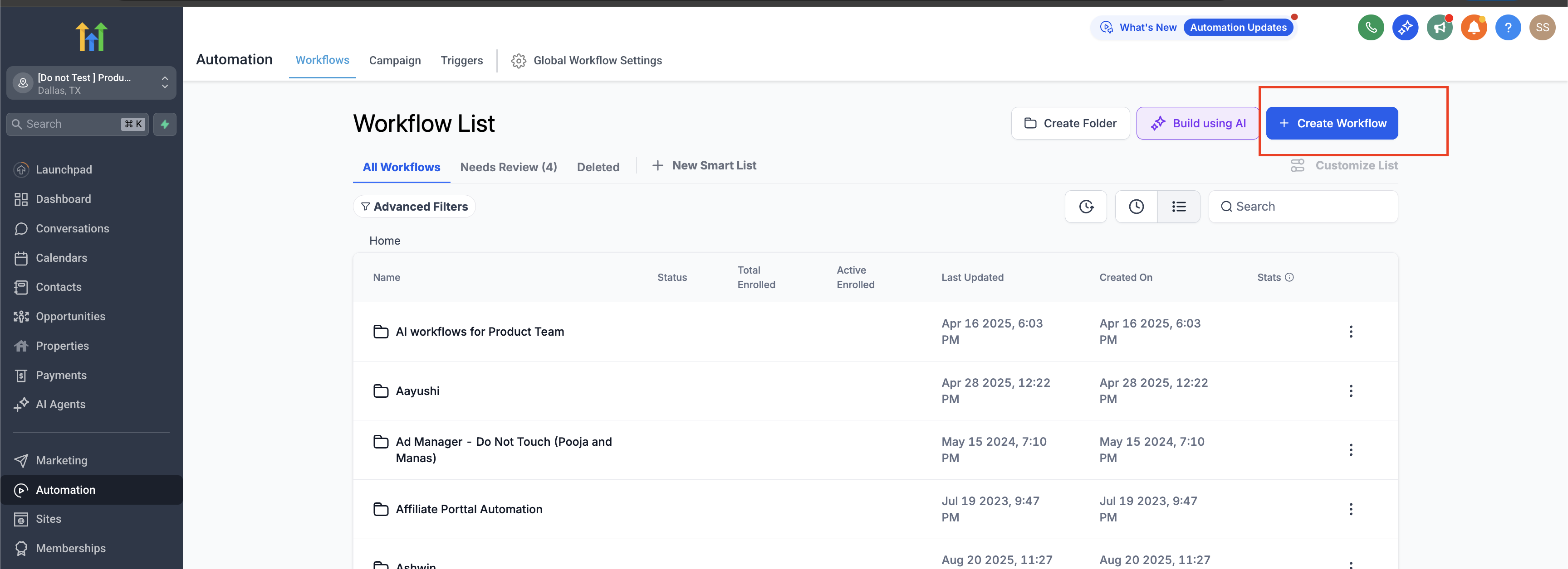 Automazioni > Workflow > Crea Workflow