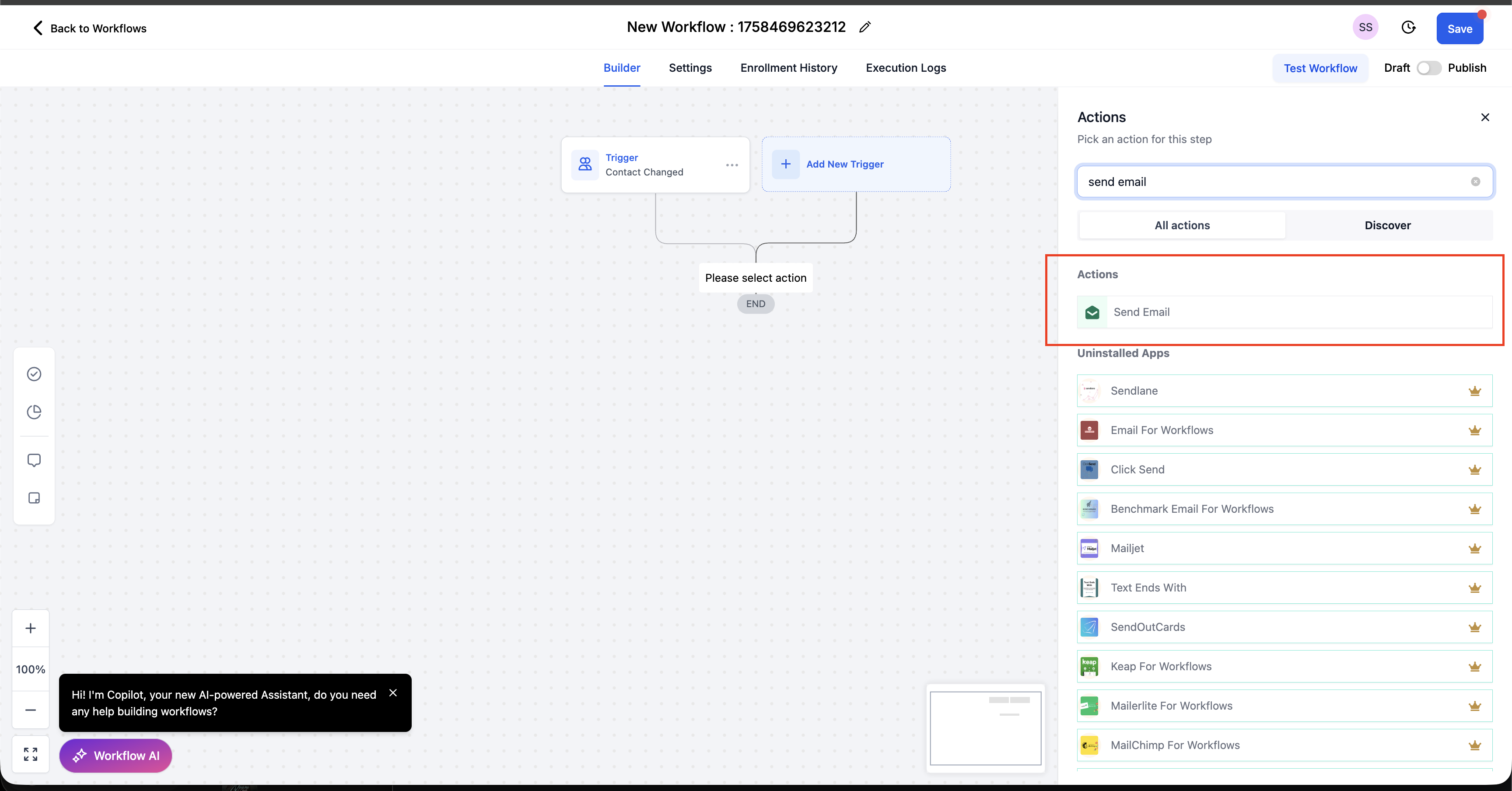 Aggiungi un'azione Invia Email al workflow