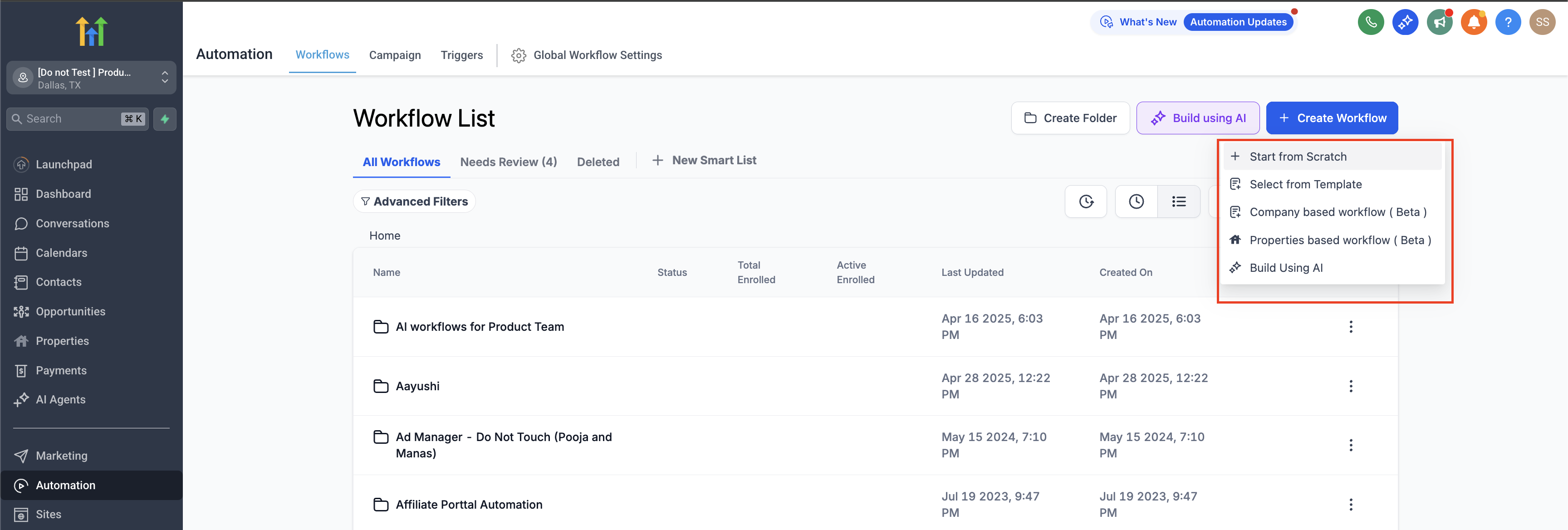 Parti da zero e crea un nuovo workflow