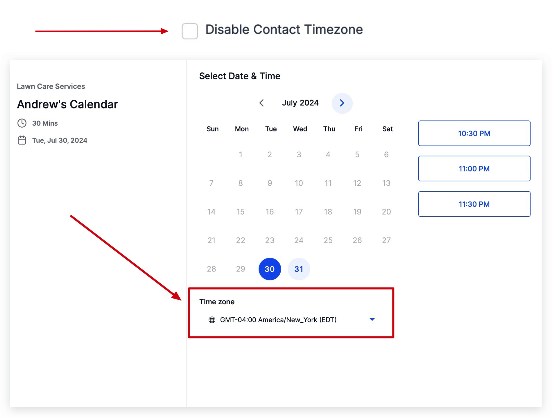 Widget calendario con selezione fuso orario - funzione abilitata