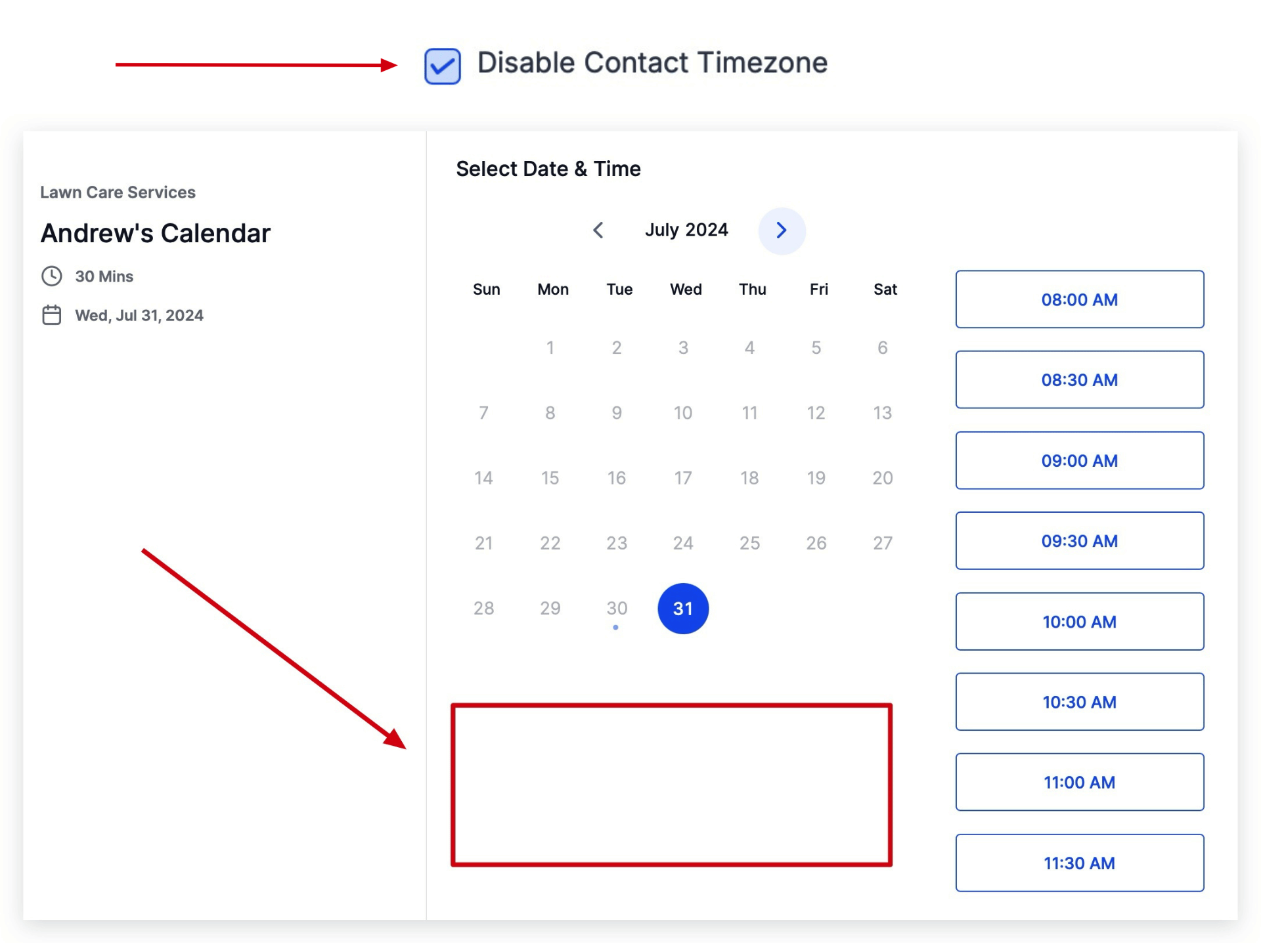 Widget calendario senza selezione fuso orario - funzione disabilitata