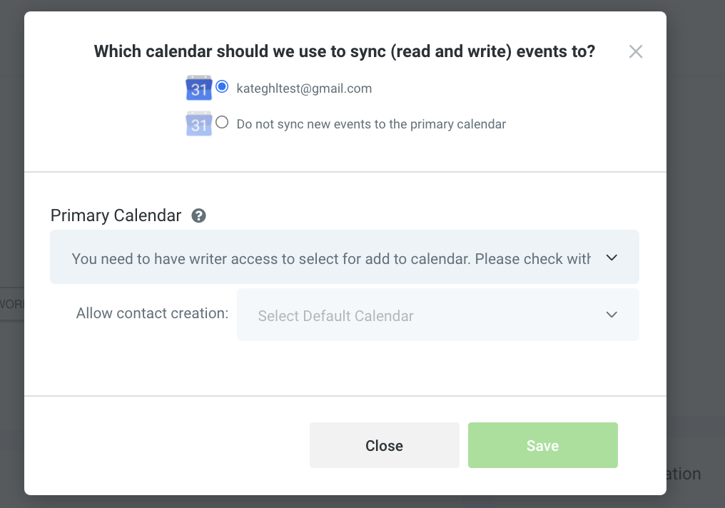 Schermata errore accesso scrittura Google Calendar
