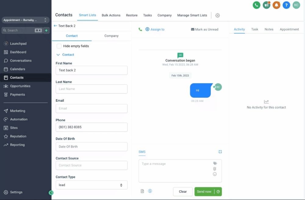 Animazione verifica numero Twilio nei dettagli del messaggio