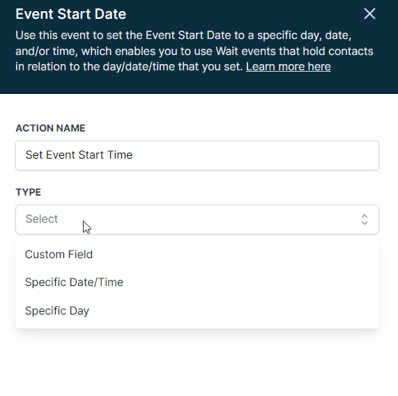 Opzioni di personalizzazione della Data/Ora di Inizio Evento