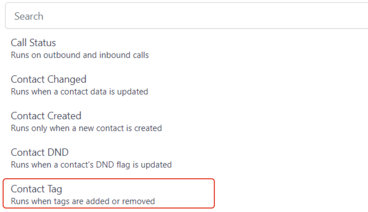 Schermata del trigger Tag Contatto nel Workflow Builder