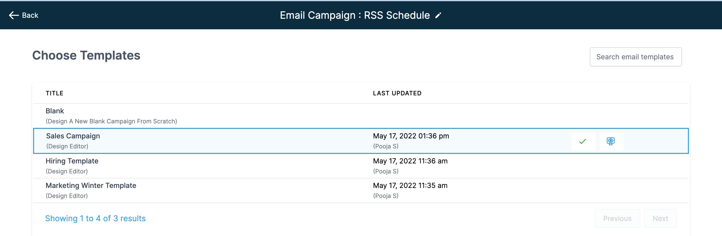 Selezione template email