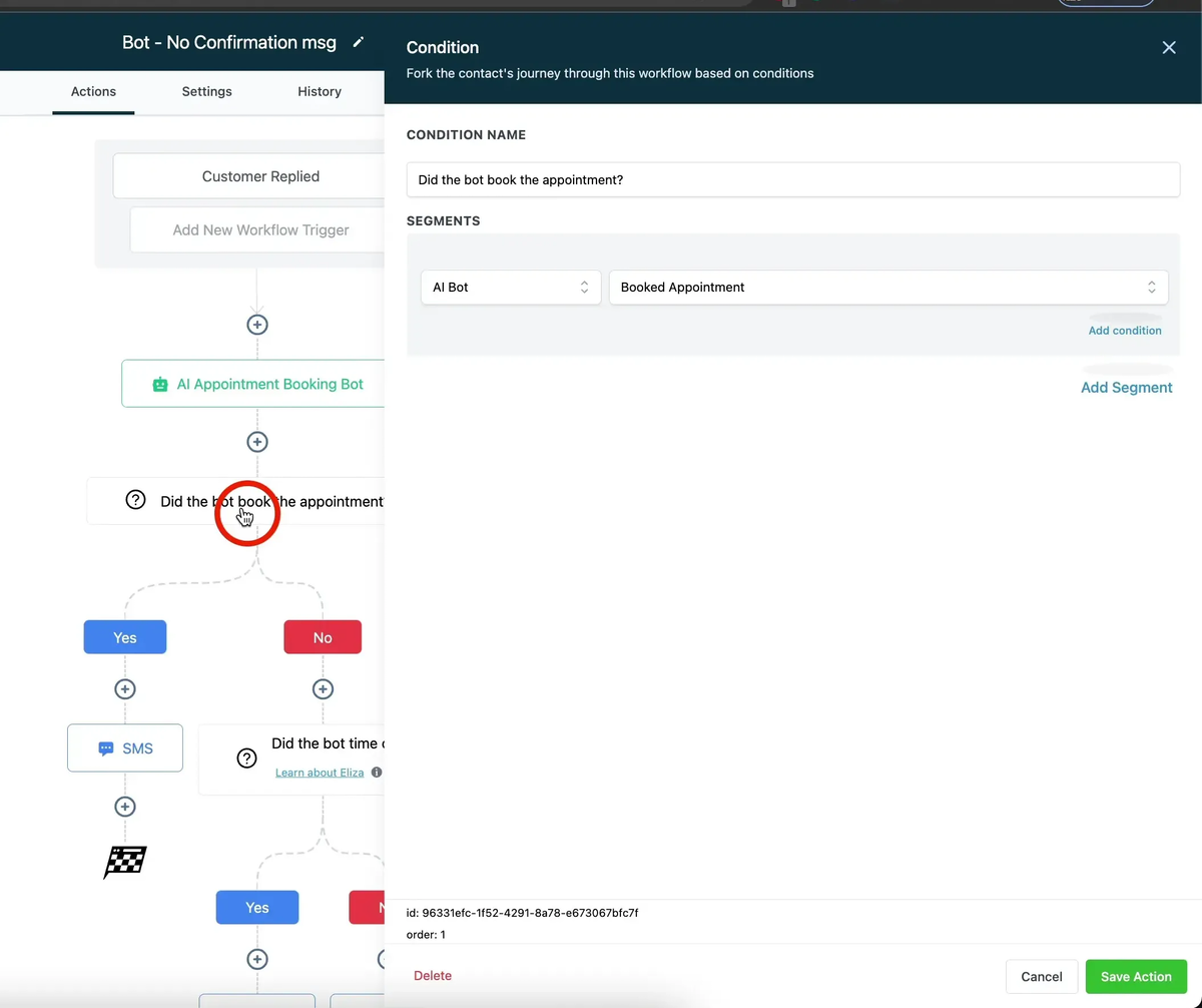 Crea una condizione se il bot ha prenotato un appuntamento.