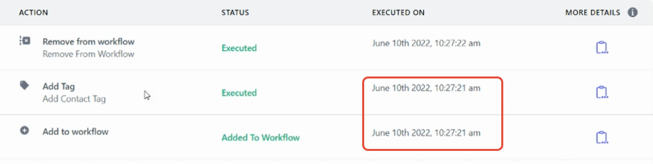 Log di esecuzione con timestamp identici - race condition