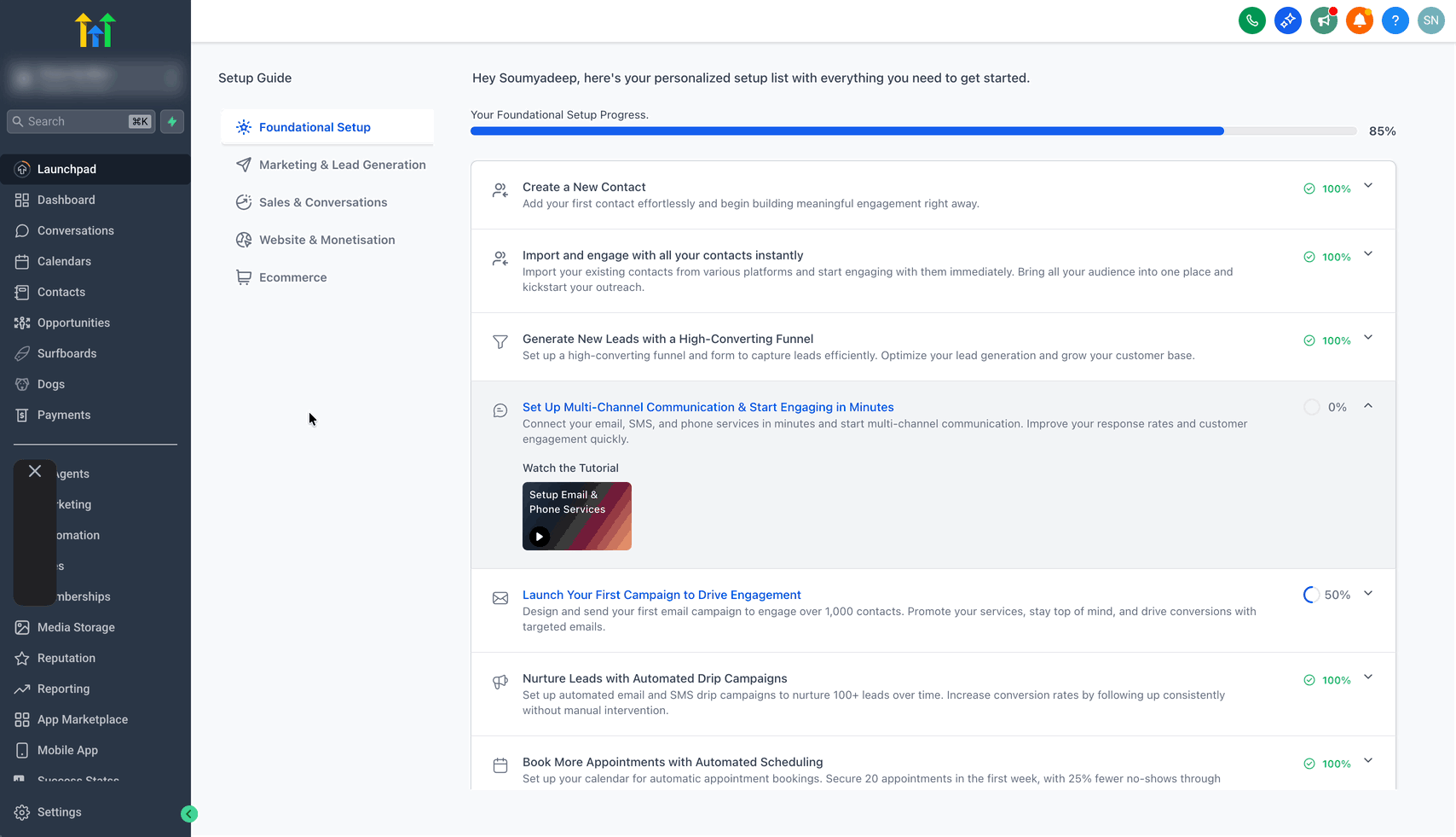 Animazione selezione sito blog