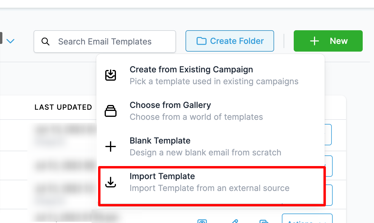Schermata importazione template email