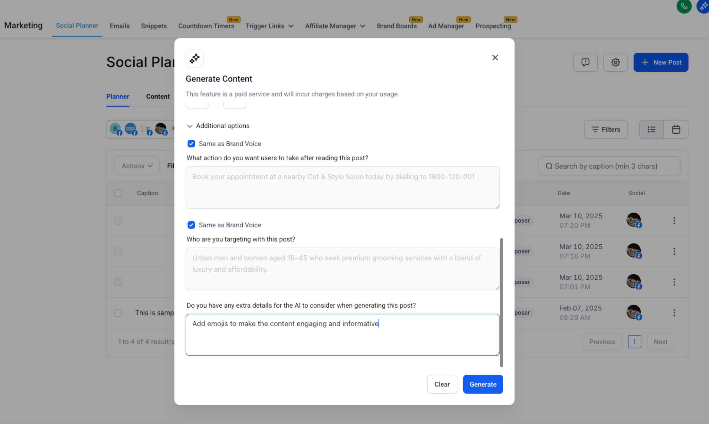 Campi obbligatori e menu espandibile con domande facoltative in Content AI