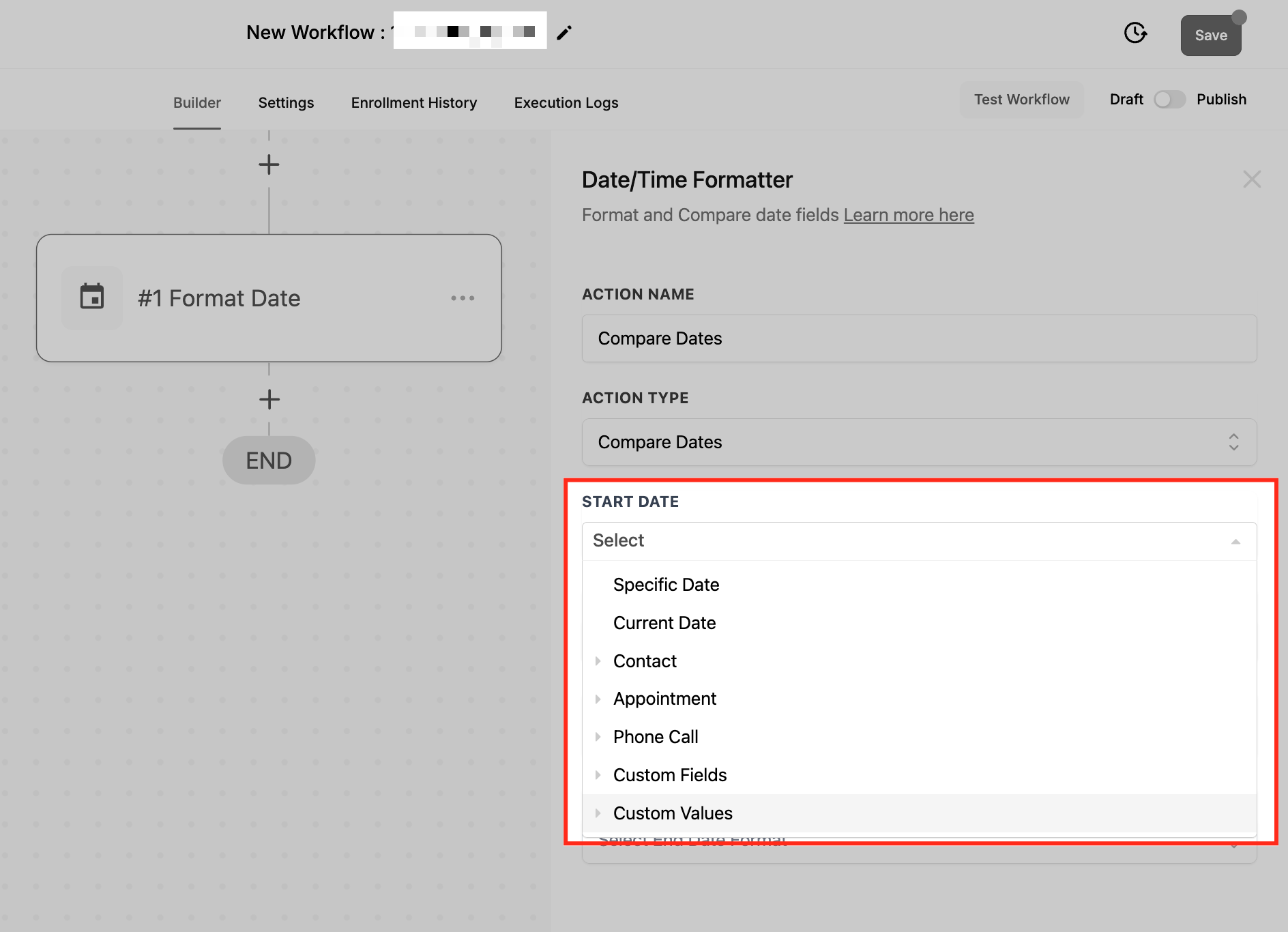 Selezione data di inizio